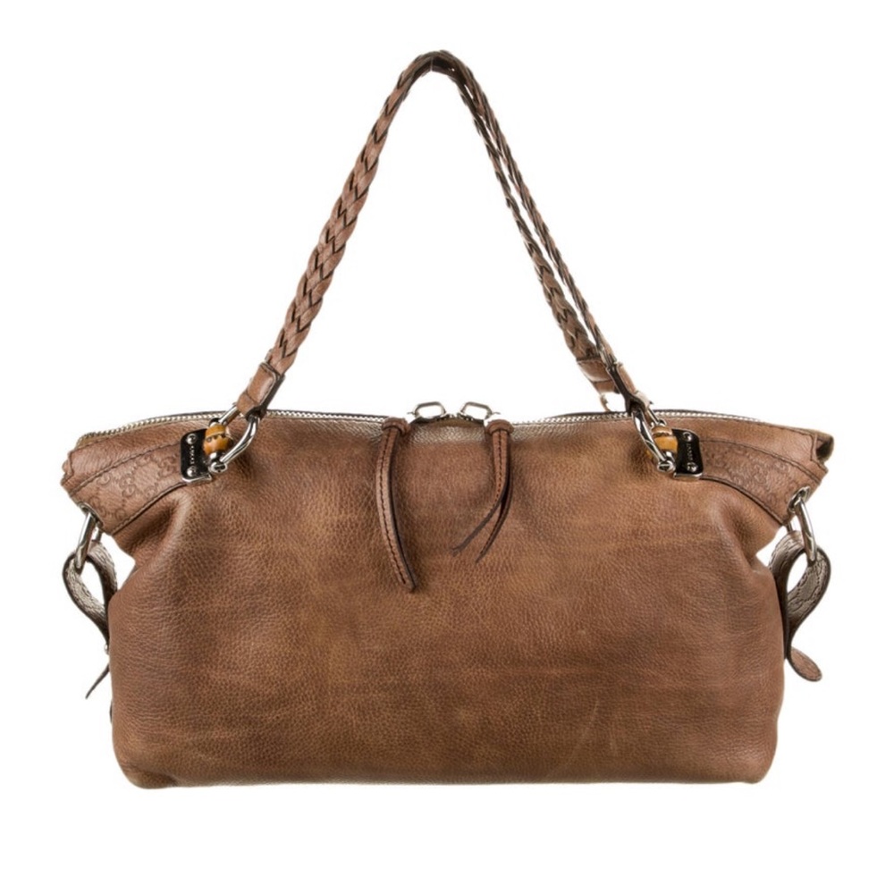 Gucci Medium Signature- Trimmed Bamboo Bar Tote.